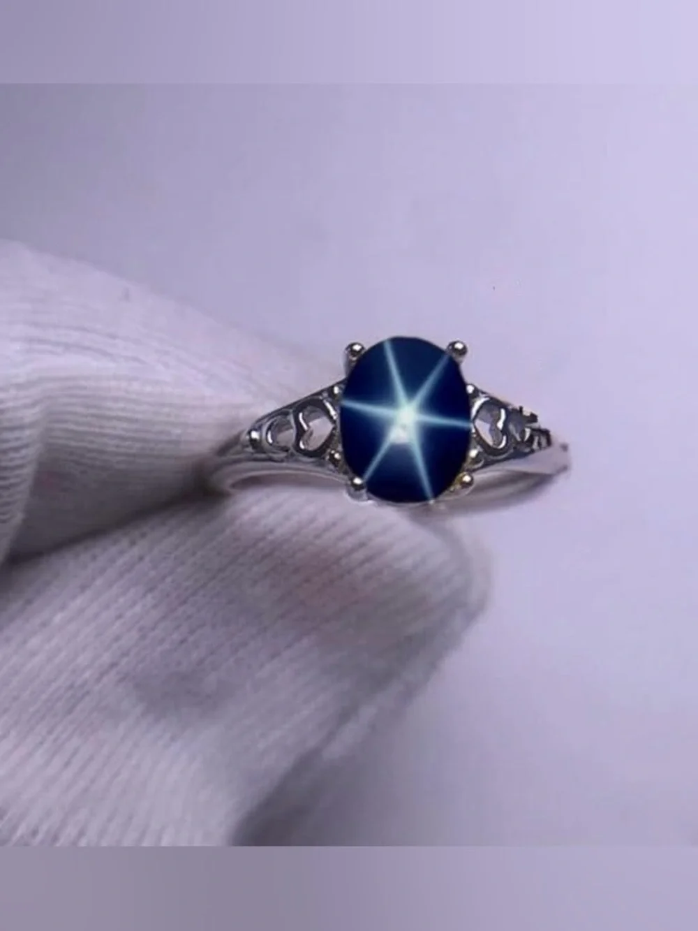 Sterling Silver Star Sapphire Heart-Accent Ring in Blue